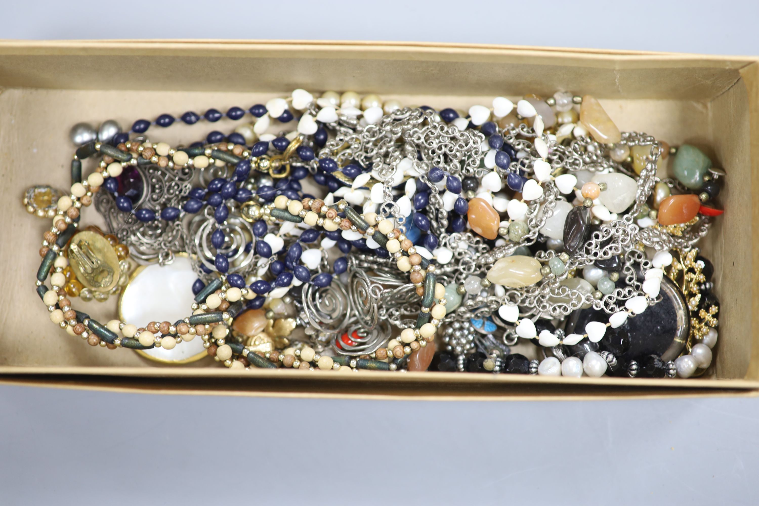 A group of assorted costume jewellery etc. including paste set and cultured freshwater pearl necklace.